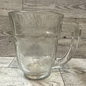 GLASS AMERICA Clear Mug w/ Globe Pioneers‎ 25 Years 4.5x4.5" Vintage